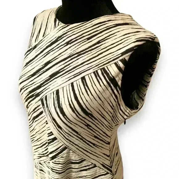 Calvin Klein Sleeveless Black and White Striped Stretch Bodycon Dress - Picture 4 of 16